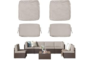 YQNUCO Patio Cushion Covers Replacement, Outdoor Cushion Covers for Patio Furniture Waterproof with Zipper, Washable Wicker Rattan Sectional Sofa Couch Chair Cover Set with Ties (Khaki, 4 PCS)