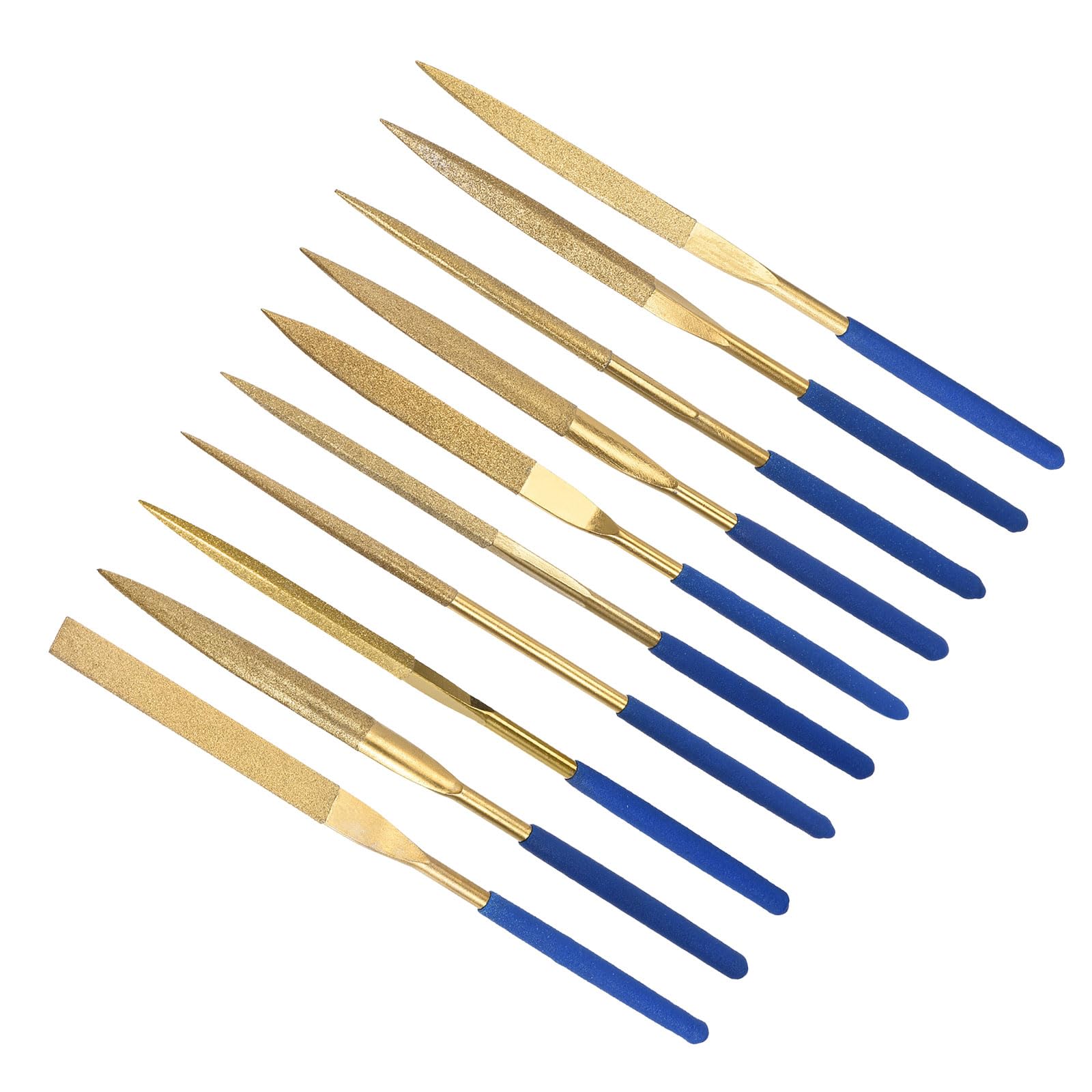 CoCud Diamond Coated Needle File Set, | 5mm Shank 180mm Length|, Titanium Coated Files Sharpening Tool - (Applications: for Metal Glass Stone), 10-Pieces