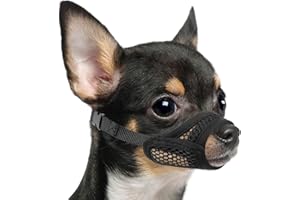 Mayerzon Mesh Muzzle for Short Snout and Small Medium Dogs Anti-Biting, Focus on Brachycephalic Dogs like Chihuahua Pomeranian, Breathable Fabric, Opening Front, Allow Panting, for Grooming Vet Visits
