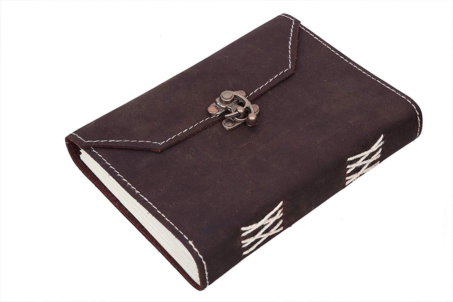 Leather Journal Keywe Un-Ruled Diary Travel Notebook with 200 Pages for Him Her (127 mm x 177 m m, Brown)