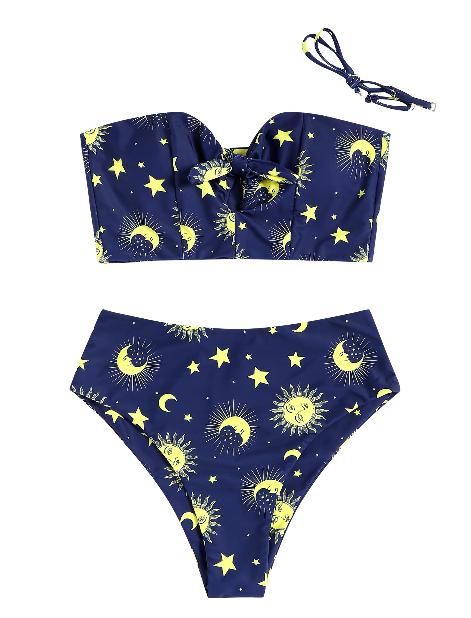 Photo 1 of ZAFUL Women's Keyhole Tied High Waisted Bikini Sets Spaghetti Straps 2 Pieces Swimsuit Bathing Suit 0-Sun Blue M