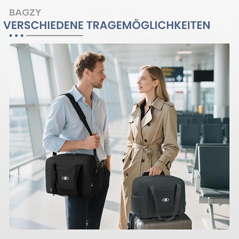 Ryanair Handgepäck 40x30x20 Wizz Air Faltbare Reisetasche 25L Handgepäck Flugzeug Tasche Wasserdicht Sporttasche Carry On Luggage Koffer für Weekender Hospital Kabine Handtaschen Herren Damen 2x