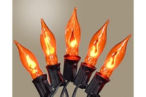 SOTOPOO Fall Halloween Decorations Indoor Outdoor - Flickering Flame String Lights Orange Halloween Lights, 12.8Ft C7 Retro Twinkle Flame String Lights with 10+2Pcs C18 Flame Light Bulbs (E12 Base, Orange)