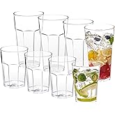 ZAINCA Classic 15-Ounce and 22-Ounce Plastic Tumblers, Acrylic Drinking Glasses, Reusable Plastic Cups, set of 8 Clear, Stackable, BPA-Free, Shatter-Proof, Dishwasher-Safe