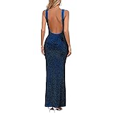 GYFSlgnion Women's Sexy Backless U Neck Stretchy Bodycon Long Dress