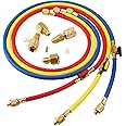 Lichamp 3 Pieces 5FT AC HVAC Manifold Gauge Hose Kit with Ball Valve Tension Hose and 4 Pieces Hose Adapters Fits R134A R410A R404A R12 R22 R502 R1234YF Refrigerants