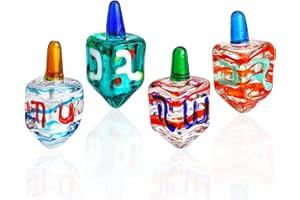 HDCRYSTALGIFTS Set 4 Blown Glass Tradition Hanukkah Dreidel Figurine Ornament 1.5'' Art Glass Classic Dreidel Paperweight Collectibles Jewish Hanukkah Gift