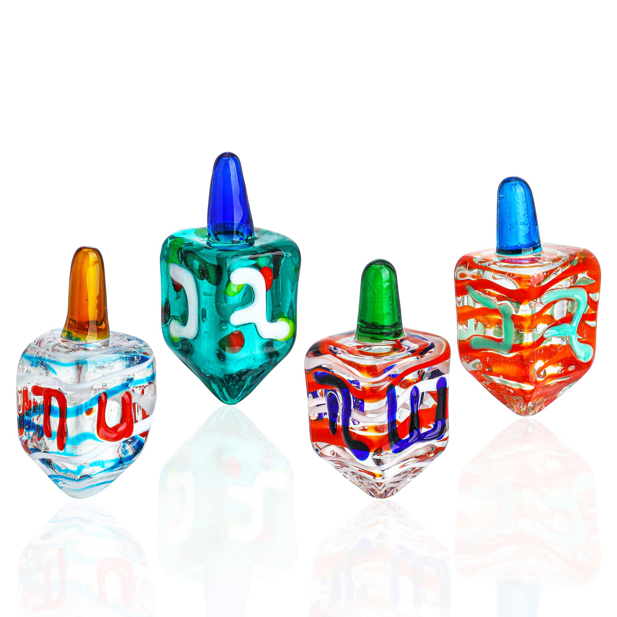 Set 4 Blown Glass Tradition Hanukkah Dreidel Figurine Ornament Art Glass Classic Dreidel Paperweight Collectibles Jewish Hanukkah Gift