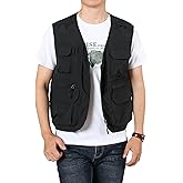 Flygo Men's Utility Cargo Vest Outdoor Fishing Safari Travel Work Photo Vest with Pockets