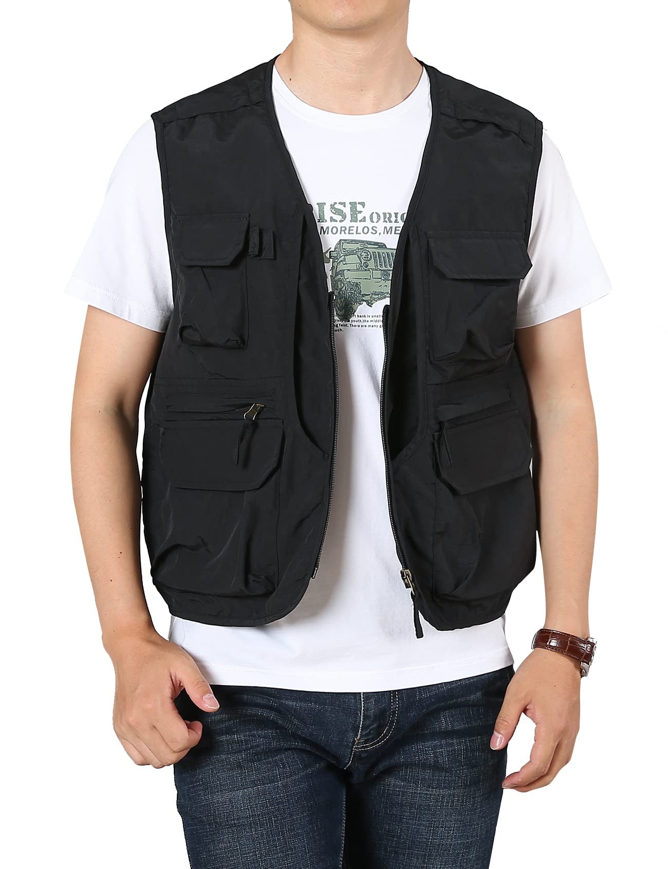 Flygo Men's Utility Cargo Vest Outdoor Summer Work