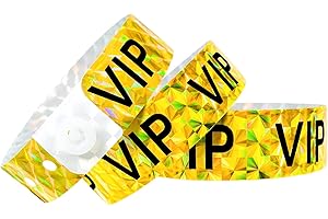 Ouchan Holographic VIP Plastic Wristbands Gold - 100 Pack Vinyl Wristbands for Events Parties