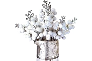 OLYPHAN Winter Berry Picks/White Holiday Berries Pick/Decorative Christmas Artificial Berry Stems for Wreaths, Garland, Crafts DIY Ornaments/Xmas Decor Craft/Set 8 Glitter Sprays Artificial Snow