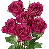 Briful Hot Pink Artificial Roses โ 6PCS 18.9" Silk Rose Faux Flowers with Long Stems Realistic Fake Rose Bouquet for DIY Wedding Arrangements Table Vase Centerpieces Home Event Decor