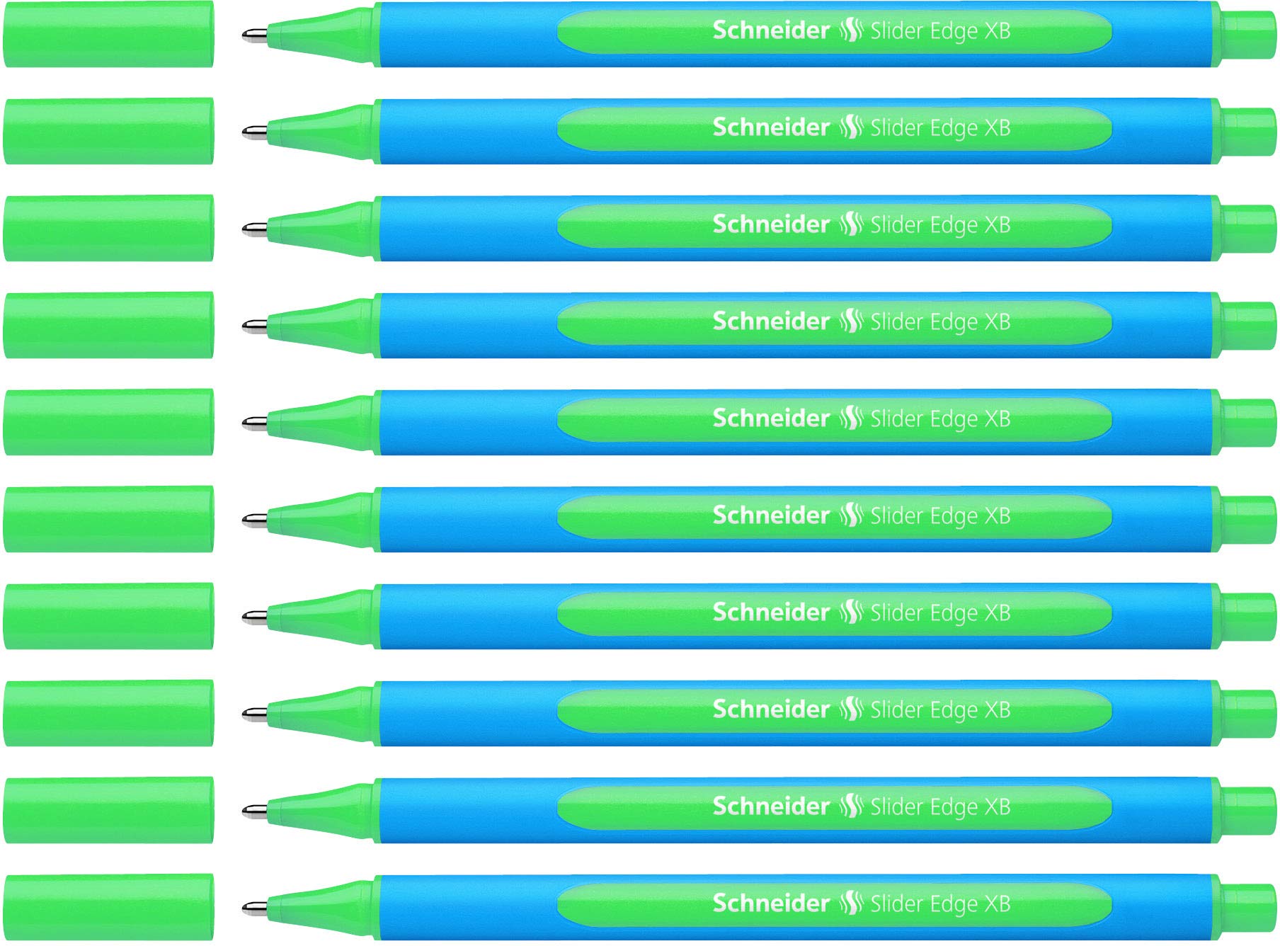 Schneider Slider Edge 152204 Ballpoint Pen with Cap Model XB Pack of 10 / Cyan and Green Barrel / Green Ink — image 1