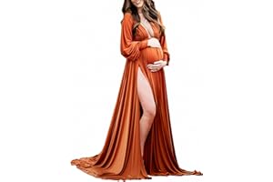 Dedysler Maternity Photo Shoot Dress Long Sleeve Maxi Maternity Gown Side Splits Baby Shower Photoshoot for Photography