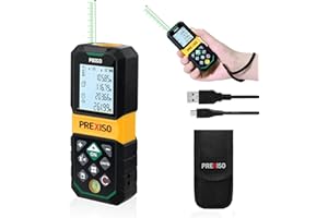 PREXISO Laser Measure Rechargeable, 265Ft Green Beam Laser Measurement Tool with Angle Sensor& 30 Sets Data Storage &1/4"-20 Threaded Hole - Ft/Ft+in/in/M Units - Pythagorean Mode, Area, Volume
