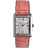 Peugeot Women's Silver-Tone Tank Shape Leather Dress Watch with Roman Numerals, White