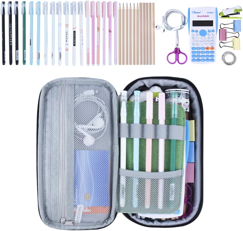 Chelory Big Pencil Case Large Capacity Pencil Bag Pouch Pen Case for Boys Girls Middle High School Students Office Stationery Desk Organizer Storage Cosmetic Makeup Bag Supplies (Green) - Image 4