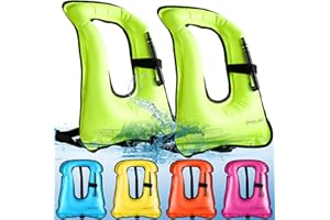 Meooeck 2 Pcs Snorkeling Vest for Adults Safety Inflatable Snorkel Vest for Swim Kayaking Swimming Diving Surfing, Load up to 220 Ibs (Classic,Green,S-M)
