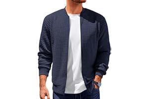 Runcati Mens Bomber Jacket Casual Lightweight Varsity Jackets Waffle Full Zip Coat