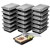 Jaluxing 50 Pack Meal Prep Plastic Food Storage Containers With Lids 28 oz 1 Compartment Black Rectangular To Go Lunch Prepping Boxes BPA-Free Microwavable Freezer Safe Stackable (Formerly FULING)