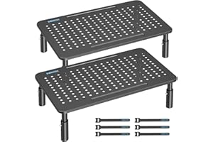 BONTEC 2 Pack 3 Height Adjustable Monitor Stand Riser with Pen Holder, Ergonomic Metal Laptop Stand with Cable Management, Desktop Stand for Computer, Printer, Monitor, Laptop, Black Steel, 14.5 in