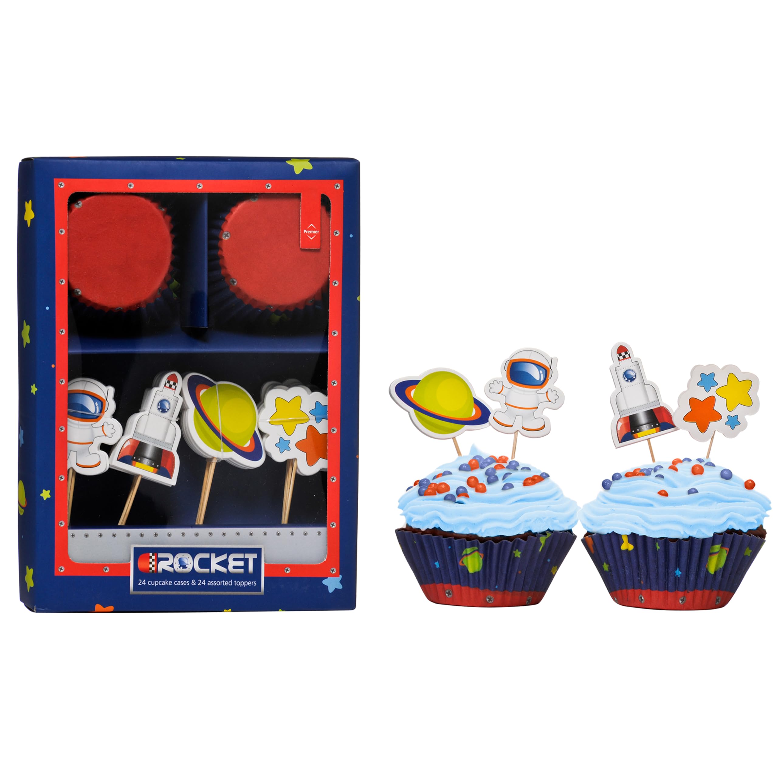 Premier Housewares Rocket Cupcake Cases and Toppers 48-Pieces Cake Cases Muffin Cases Reusable Cupcake Cases Cake Cases Cupcake Mini Muffin Cases