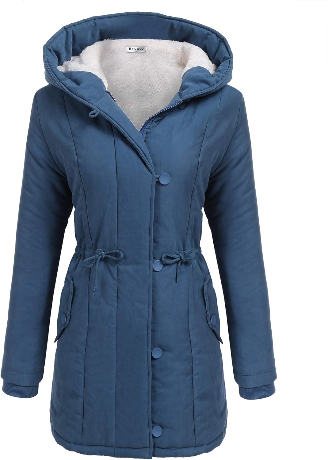 Beyove Womens Hooded Warm Winter Coats with Faux Fur Lined Outerwear Jacket: Clothing