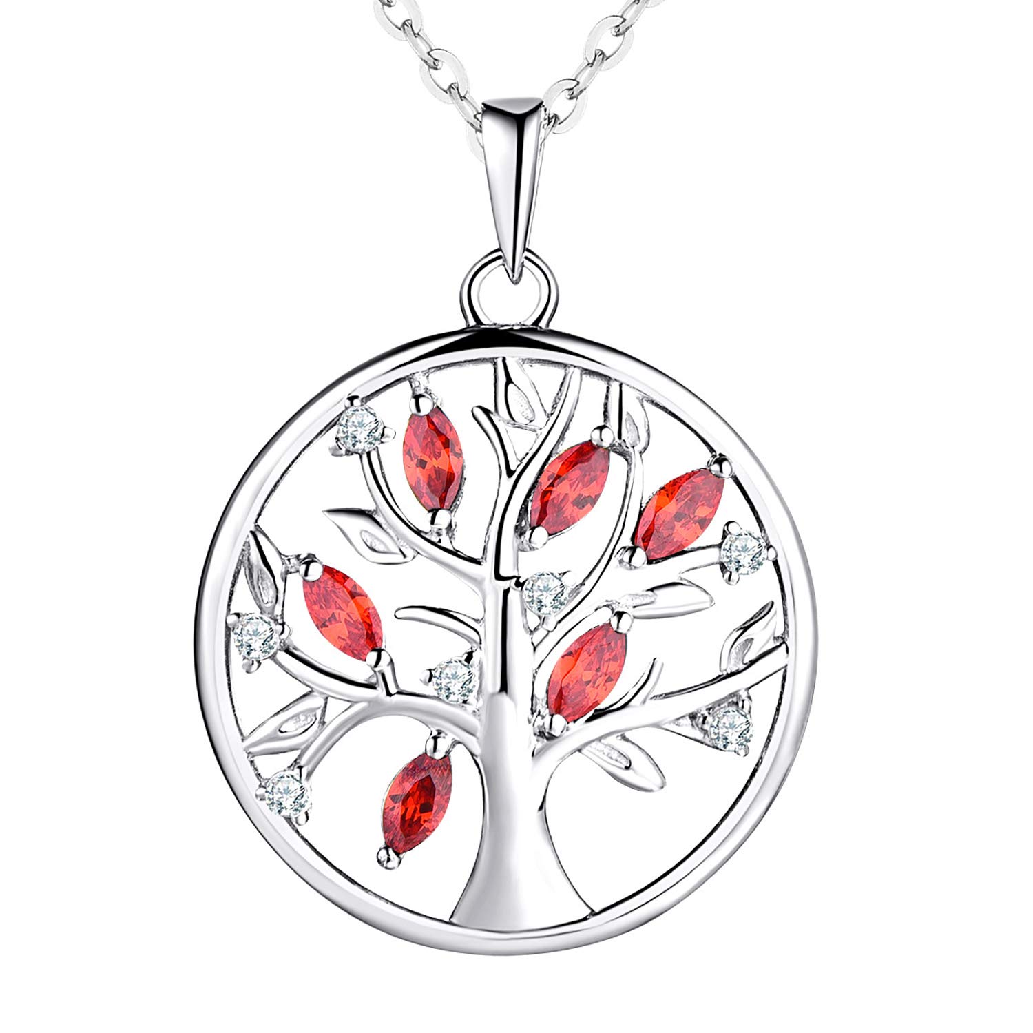 JO WISDOM Tree of Life Necklace,925 Sterling Silver Family January Birthstone Red Garnet Tree Coin Pendant Necklace โ image 1