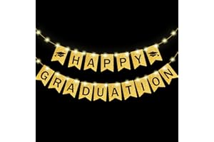 Yuefunny Graduation Gold Glitter Banner with LED Light Happy Graduation Pre Strung Garland Graduation Hanging Bunting Banner Graduation 2024 Classroom Wall Decor for Graduation Party(Novelty Style)