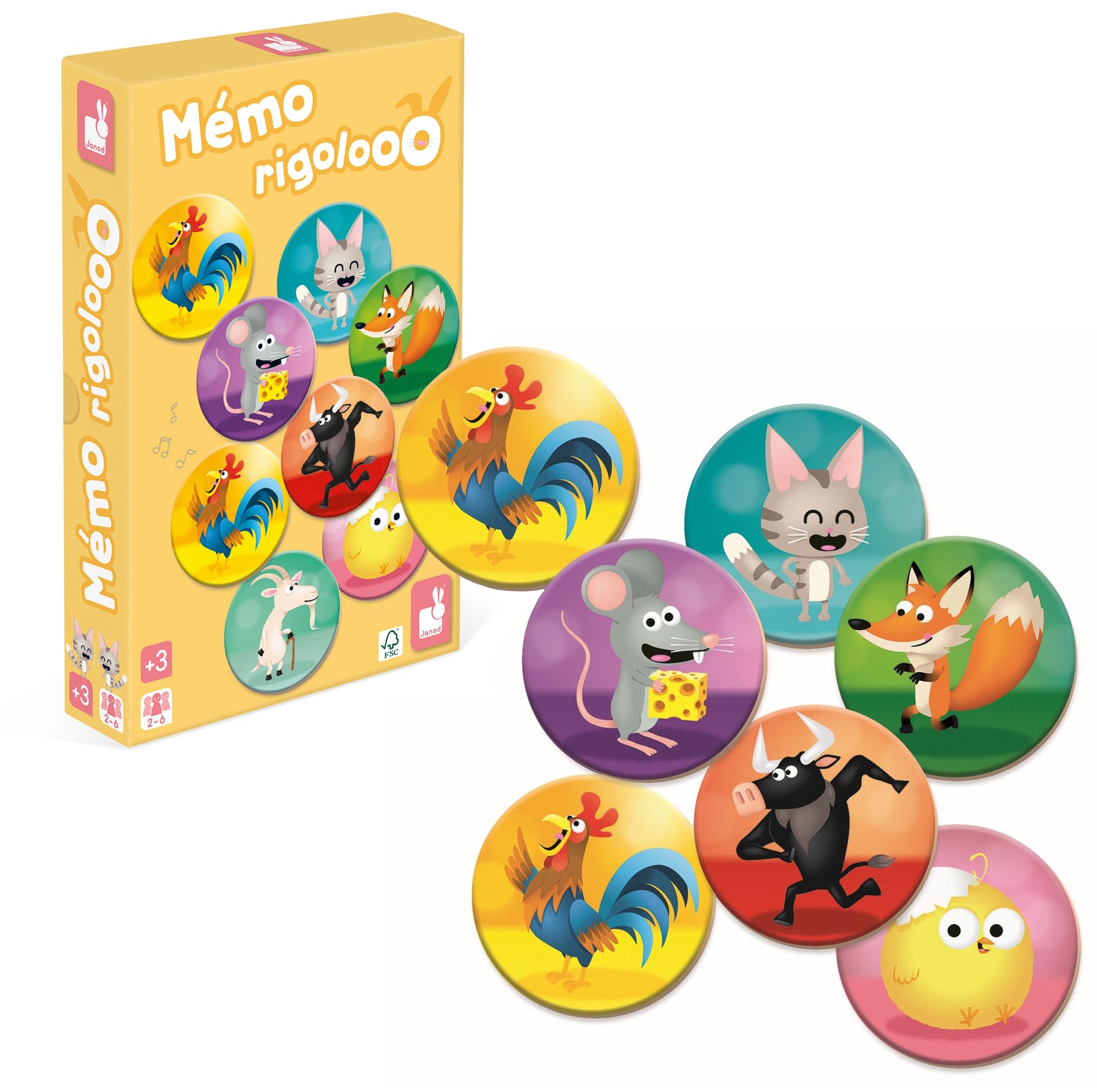 Janod - Mémo Rigolooo - Memory and Association Game - 2 to 6 players - From 3 years - J02736