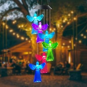 YXLM Solar Wind Chimes,Angel Wind Chimes, LED Solar Waterproof Color Change Wind Chime,Angel Gifts, Gifts for Mom Grandma,Garden Decor
