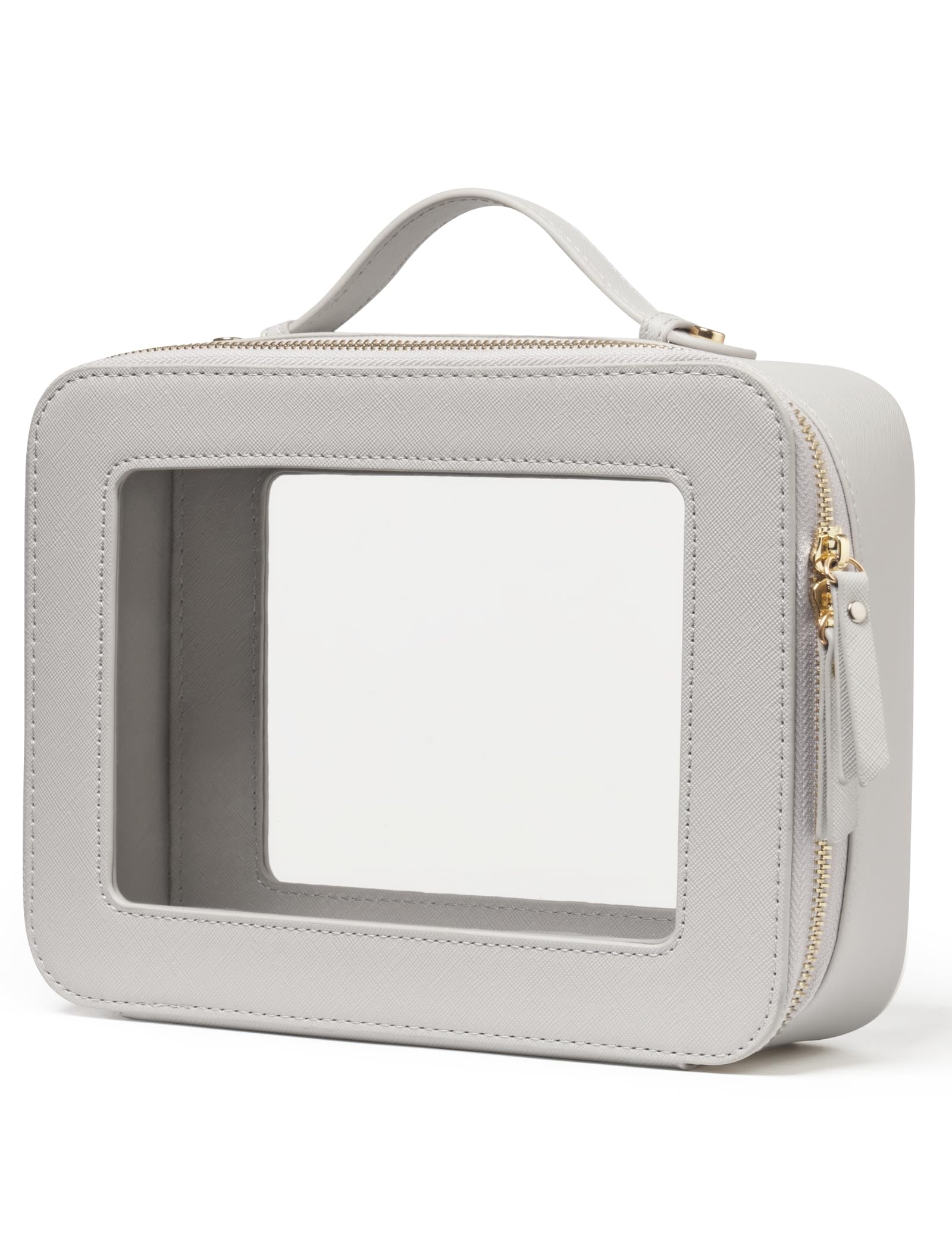 Photo 1 of Popvibe Clear Makeup Bag Toiletry Case Travel Transparent Cosmetic Bag with Zipper, Portable Make Up Organizer Traveling Compact Car Bag for Essentials, Beige Grey