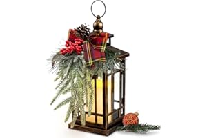 GULYMNA Christmas Lanterns Decorative Indoor with LED Candle Christmas Centerpieces Table Decor ,14IN Outdoor Christmas Vintage Lantern with Xmas Ornament for Home Indoor Holiday Party Decorations