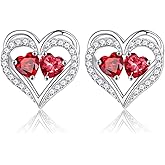 Iefil Heart Earrings for Women - 925 Sterling Silver Birthstone Earrings, Anniversary Birthday Gifts for Women Wife Girlfriend Mom