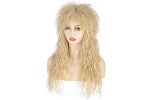 MAN SI Blonde Long Curly Wig 70s 80s Mullet Wig Punk Heavy Metal Rock Cosplay for Men and Women Wigs