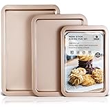 HONGBAKE Cookie Sheets, Baking Sheet Set, Nonstick Oven Pan with Wider Grips, 3 Pack Half/Jelly Roll/Quarter Baking Tray, Pre