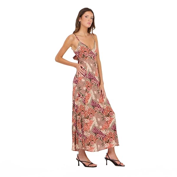 FOREVER 21 WOMEN’S SPAGHETTI STRAP DRESS WITH TIE BACK, TAUPE, M