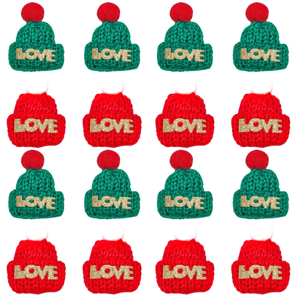 GORGECRAFT 50Pcs 2 Colors Mini Christmas Hats Woolen Crochet Red Green Knitting Doll Craft Wine Bottle Santa Art Small Dolls Xmas Hat Ornaments for Party Decorations Crafting DIY Hair Accessories