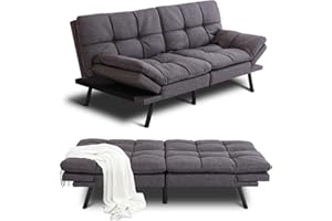 Opoiar Bed, Memory Foam Futon Couch, Modern Adjustable Armrests Backrests Folding Love seat for Small Spaces, Convertible Sofa Daybed Linen Sofabed, Twin, Sofa-01