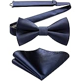 HISDERN Mens Bow Ties Solid Color Pre Tied Bowtie and Pocket Square Set Classic Formal Tuxedo Bowties for Wedding Party