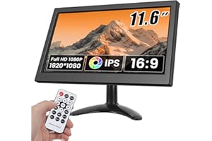Hikity 11.6 Inch Small HDMI Monitor 1920x1080P Portable CCTV Monitors with BNC, AVI, VGA, HDMI Input Cable, Remote Control, Built-in Speakers, for PC, CCTV, Security Camera, Raspberry Pi, X-Box