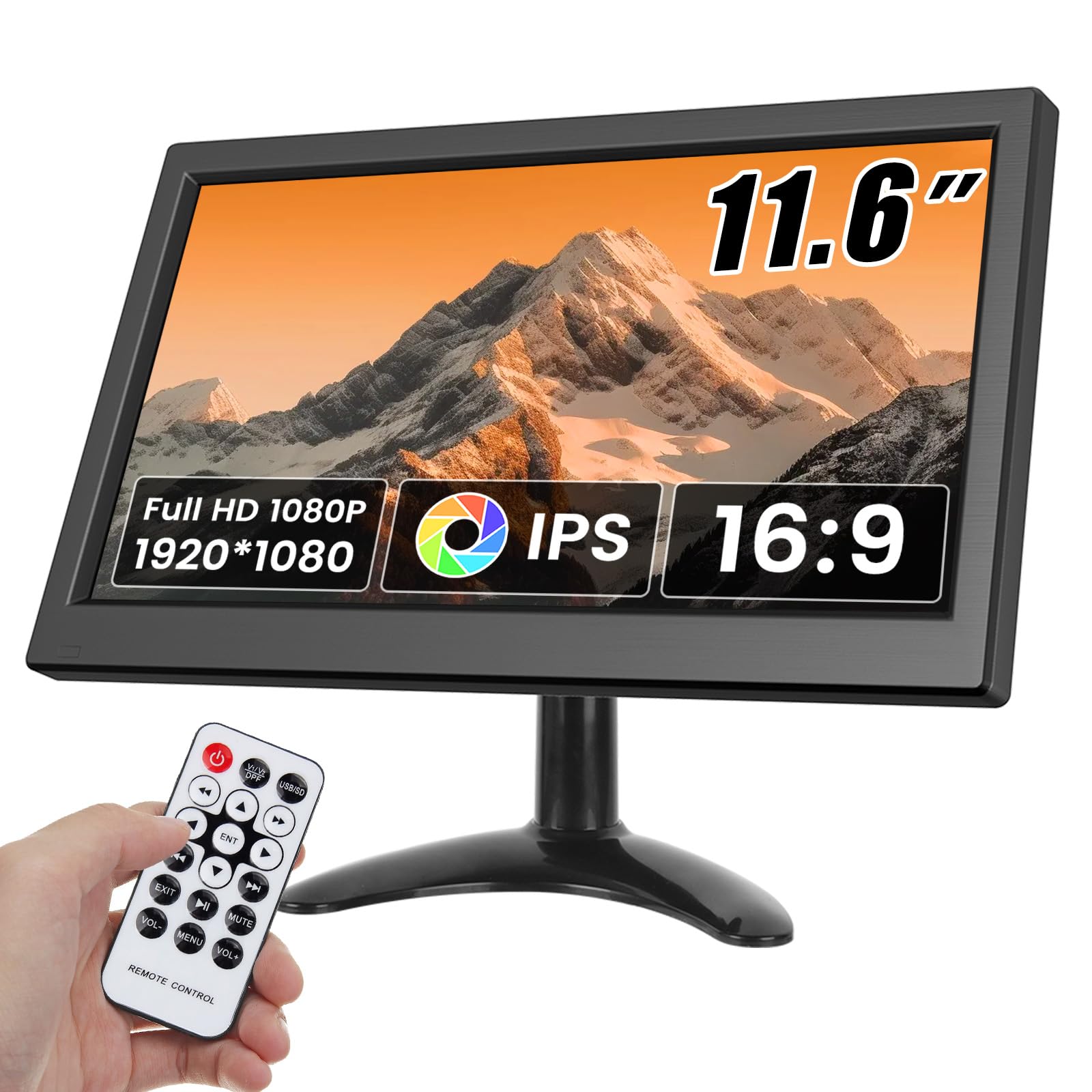 Photo 1 of Hikity 11.6 Inch Small HDMI Monitor 1920x1080P Portable CCTV Monitors with BNC, AVI, VGA, HDMI Input Cable, Remote Control, Built-in Speakers, for PC, CCTV, Security Camera, Raspberry Pi, X-Box