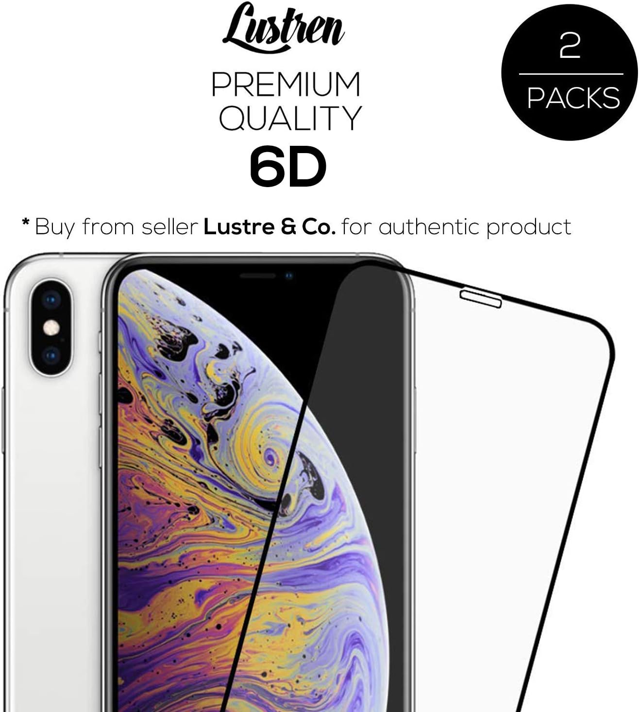 Lustren Full 6D Guard with 9H Protection Tempered Glass Screen Protector Apple iPhone Xs 5.8 Inch 2018 (Black) - Pack of…