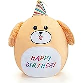 AmyToo 16.5” Birthday Dog Plush Pillow, Soft Corgi Puppy Plush Toy, Cute Dog Stuffed Animal, Happy Birthday Gifts for Boys and Girls, Toddlers