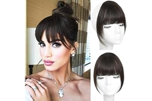 ORIGEN Clip in Bangs Real Human Hair Clip on Wispy Bangs Fringe with Temples Hairpieces Fake Front Bangs Extensions for Women Brown Black Color