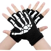 Yolev Skeleton Fingerless Gloves Goth Skull Gloves For Men And Women | Glow In The Dark, Elastic Knitted Hand Warmer Glove, Cosplay, Halloween Costume, Emo Accessories, Adults, Halloween