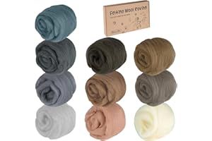 Lemonfilter Needle Felting Wool,10 Colors Natural Soft Fibre Wool Roving (10g/Color) for DIY Craft Materials,Beginner Needle Felting Supplies for Hand Spinning Weaving Knitting and Home Decor(Brown)