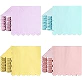 Qilery 100 Pack Pastel Cocktail Napkins Boho Scalloped Edged Paper Rainbow Napkins Disposable Bulk 2 Ply for Wedding Baby Shower Birthday Party Decorations(Macaron Color)