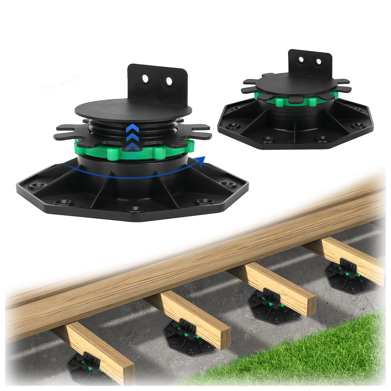 Photo 1 of Zylorix 24Pack Upgraded Adjustable Deck Support Pedestal Paver Raising from 1-9/16" to 2-3/8", with Fastener Ring for Maximum Stability, Deck Foundation Base Support Flooring Joist Supports, Black